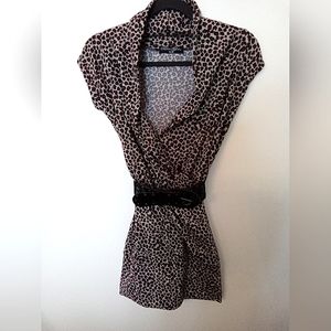 Bizz Girl Women's Vintage Soft Knit Animal Print Mini Dress With Belt Size Small